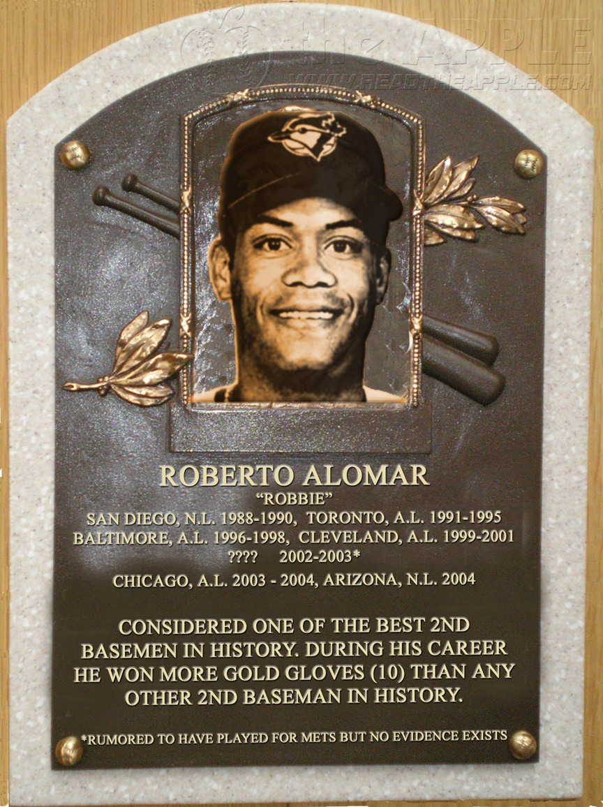 Roberto Alomar's plaque in the Baseball Hall of Fame.