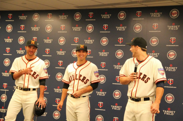 Minnesota Twin wear Minneapolis Millers Uniforms Throwback