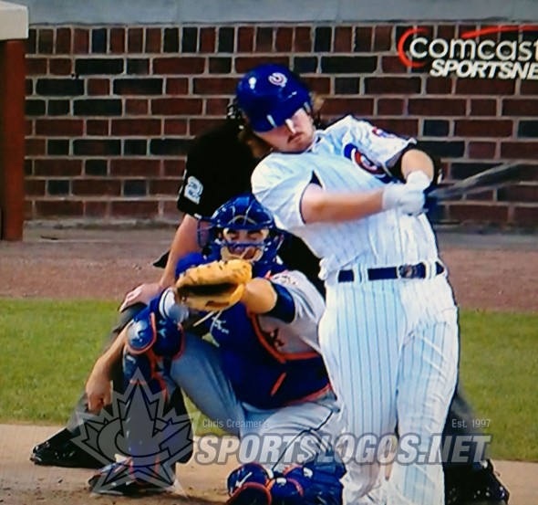 Travis Wood Cubs batting helmet sticker up-side-down