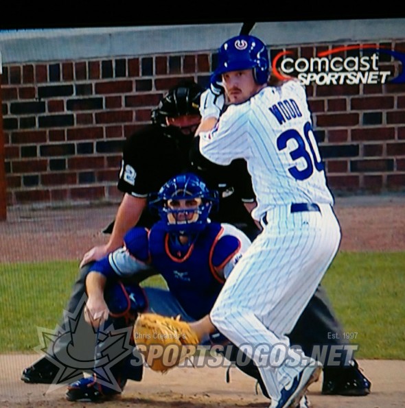 Travis Wood Cubs batting helmet sticker up-side-down