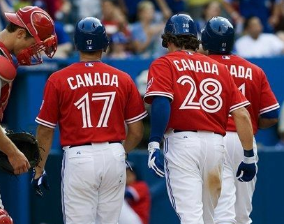 Red canada day store blue jays jersey