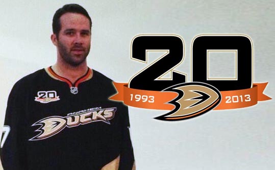 Guy Hebert Mighty Ducks of Anaheim Road Uniform 1993-1994