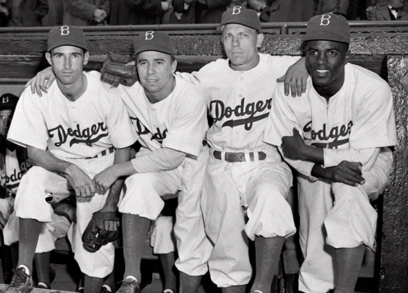 The Dodgers in the late 1940s, uniforms very similar to what they still wear