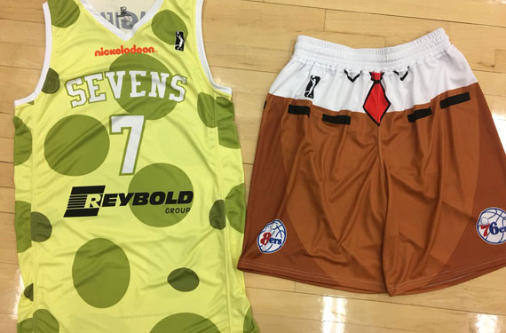 Sixers G-League team sports Spongebob uniforms