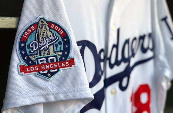 What is the patch on the Dodgers' uniforms? los angeles lakers