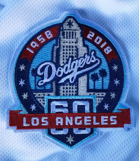 Dodgers 4.25 X 4 Los Angeles Dodgers 60th Anniversary Patch Un