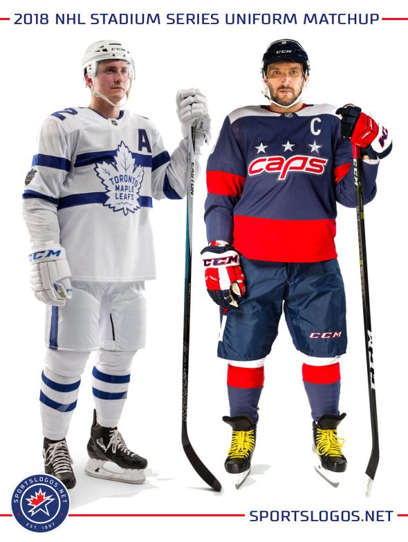 Chris Creamer  SportsLogos.Net on X: The Washington Capitals 2023 Stadium  Series uniform - white with massive blue and white Weagle logo on the  chest, red/white/blue striping down each arm, blue buckets