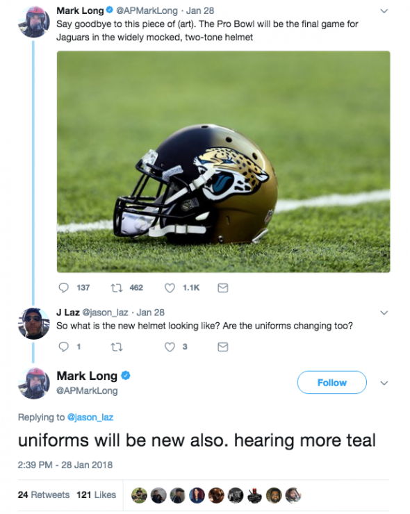 Jacksonville Jaguars Make Teal Jerseys Primary Uniform Option –  SportsLogos.Net News