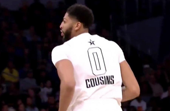 Anthony Davis wears DeMarcus Cousins’ jersey during NBA All-Star Game