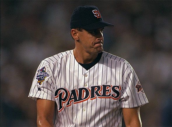 Kevin Brown during Game Four of the 1998 World Series, the only game the Padres wore this uniform in the Fall Classic