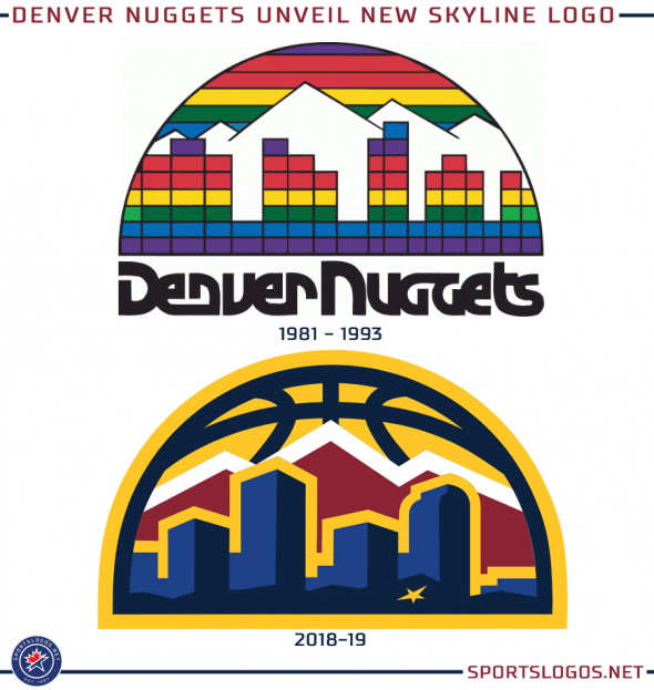DENVER NUGGETS RAINBOW SKYLINE VINTAGE 80s NBA BASKETBALL PENNANT