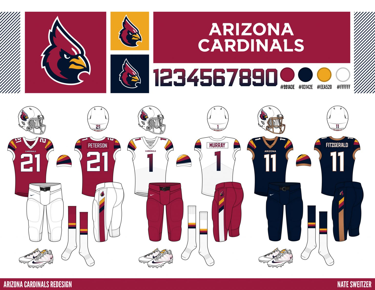 Seeing a lot of new uniform concepts being posted here. This is my  favorite. (Not original— credit to Mike Joseph Design) : r/AZCardinals