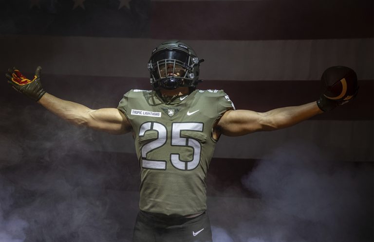 Army Black Knights Unveil Tropic Lightning Uniforms For Navy Game   Front View 768x498 