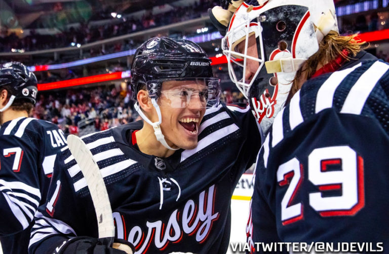 Photos New Jersey Devils new uniform makes onice debut SportsLogos