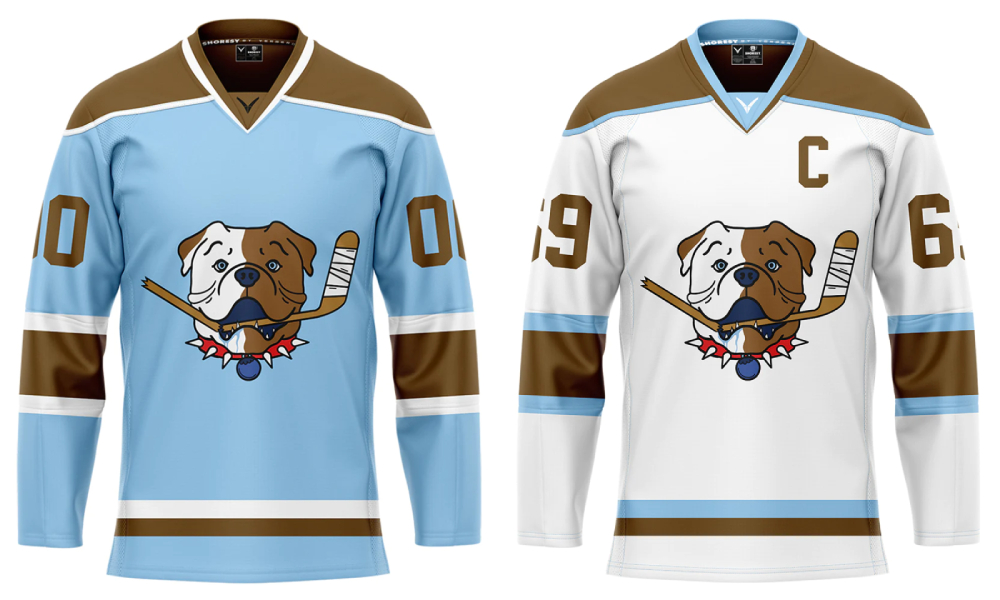 The Sudbury Blueberry Bulldogs jerseys from the TV show “Shoresy
