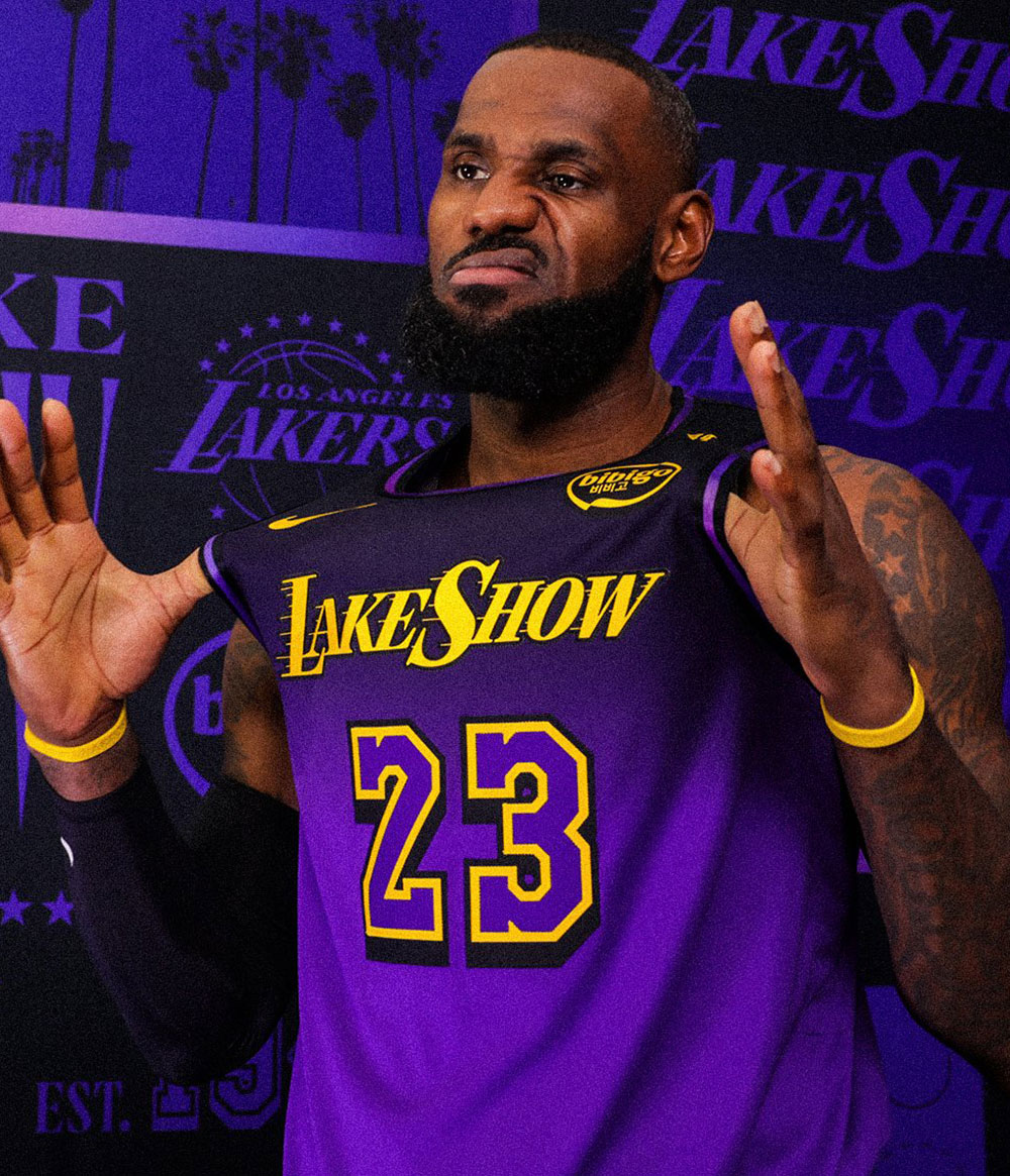 The purple numbers outlined in gold are modeled after Los Angeles’ font