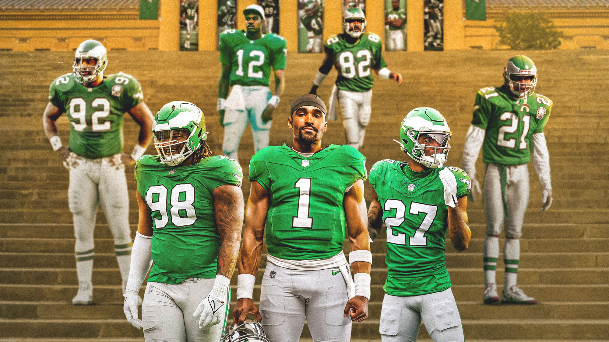Philadelphia Eagles Wearing Kelly Green Throwback Uniforms On Sunday Afternoon