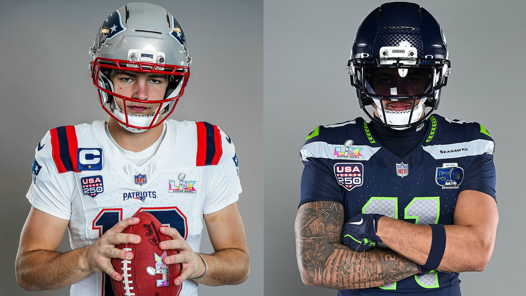 New England Patriots, Seattle Seahawks Unveil Super Bowl LX Uniforms, "USA 250" Patch